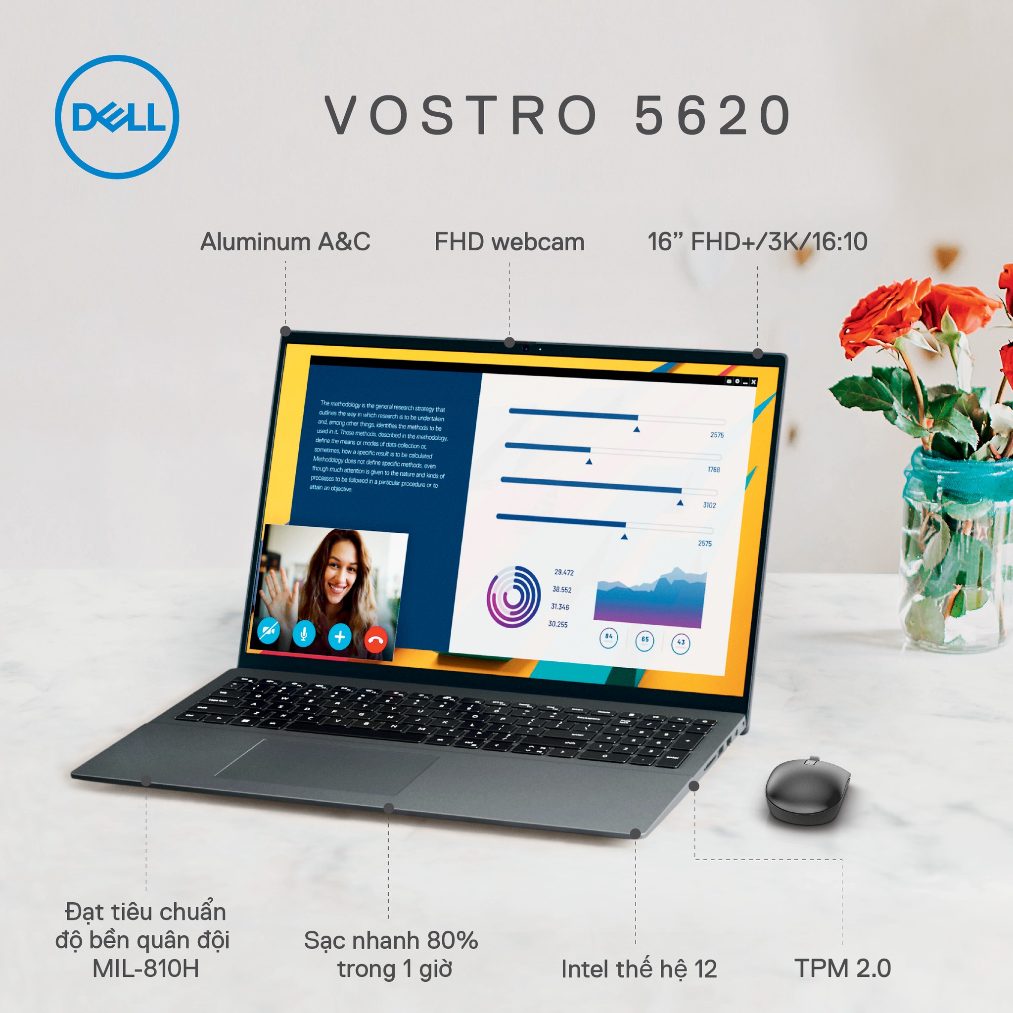 Laptop DELL VOSTRO 5620 70282719 I5-1240P/ 16GB/ 512GB SSD/16 INCH FHD+/ OFFICEHS21/WIN 11