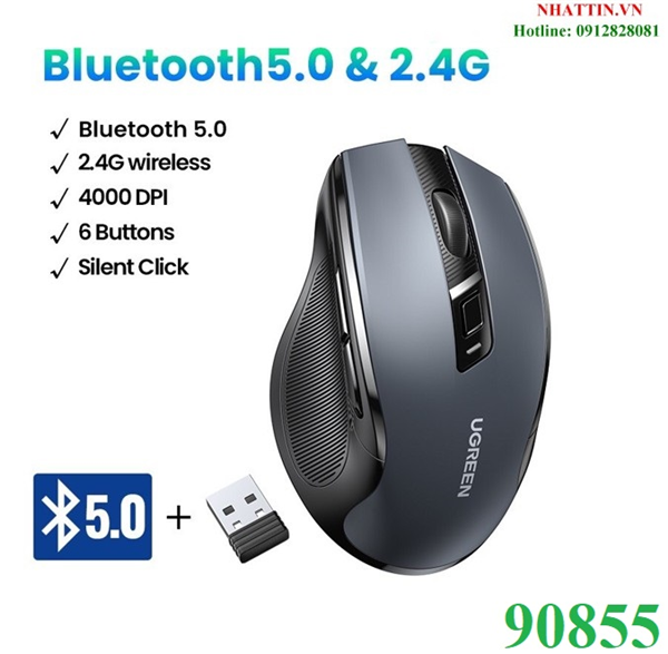 Chuột không dây 2.4Ghz & Bluetooth dùng cho máy tính, laptop Ugreen 90855 cao cấp