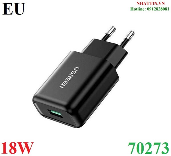 Củ sạc nhanh 18W USB Type-A Hỗ trợ QC 3.0 Ugreen 70273 cao cấp (EU)