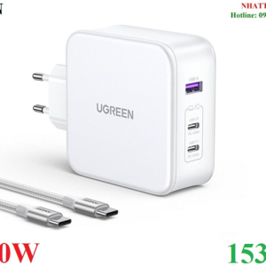 Củ sạc nhanh Nexode 140W GaN PD3.1, 2 USB Type-C và 1 USB Type-A Ugreen 15339 cao cấp (EU)