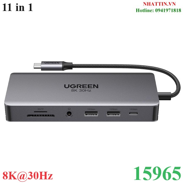 Thiết bị HUB USB Type-C Thunderbolt to HDMI/USB 3.2/SD/TF/Lan Gigabit/Sạc PD/Audio 3.5 Ugreen 15965